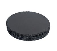 Argon Tableware Round Slate Placemats - 30cm - 6x Large Natural Black Stone Dining Table Dinner Serving Board Platter Place Mats Sets Argon Tableware Black