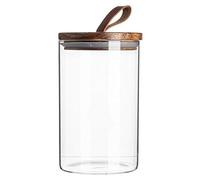 Argon Tableware Scandi Storage Jar with Leather Loop Lid - 1000ml - 1 Pack - Modern Round Organisation Container Glass Jar for Kitchens, Pantry, Bathrooms, Utility Rooms