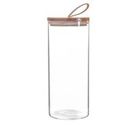 Argon Tableware Scandi Storage Jar with Leather Loop Lid - 1500ml - 1 Pack - Modern Round Organisation Container Glass Jar for Kitchens, Pantry, Bathrooms, Utility Rooms