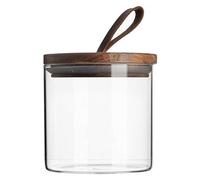 Argon Tableware Scandi Storage Jar with Leather Loop Lid - 550ml - 1 Pack - Modern Round Organisation Container Glass Jar for Kitchens, Pantry, Bathrooms, Utility Rooms