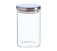Argon Tableware Scandi Storage Jar with Metallic Silver Lid - 1000ml - 1 Pack - Modern Round Organisation Container Glass Jar for Kitchens, Pantry, Bathrooms, Utility Rooms