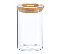 Argon Tableware Scandi Storage Jar with Wooden Lid - 1000ml - 1 Pack - Modern Round Organisation Container Glass Jar for Kitchens, Pantry, Bathrooms, Utility Rooms