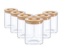 Argon Tableware Glass Storage Jars - Carved Wood Lid - 750Ml - Modern Round Scandi Organisation Container Glass Jar - Set Of 6