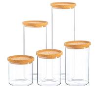 Argon Tableware Scandi Storage Jars Set with Cork Lids - 5pc - Modern Round Organisation Container Glass Jar for Kitchens, Pantry, Bathrooms, Utility Rooms