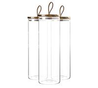 Argon Tableware Glass Storage Jars With Wooden Lids - Leather Loop - 2 Litre - Pack Of 3, Brown