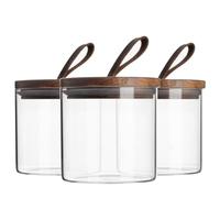 Argon Tableware Scandi Storage Jars with Leather Loop Lids - 550ml - 6 Pack - Modern Round Organisation Container Glass Jar for Kitchens, Pantry, Bathrooms, Utility Rooms