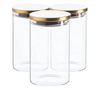 Argon Tableware Scandi Storage Jars with Metallic Gold Lids - 1000ml - 3 Pack - Modern Round Organisation Container Glass Jar for Kitchens, Pantry, Bathrooms, Utility Rooms