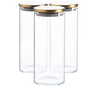 Argon Tableware Scandi Storage Jars with Metallic Gold Lids - 1500ml - 3 Pack - Modern Round Organisation Container Glass Jar for Kitchens, Pantry, Bathrooms, Utility Rooms