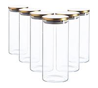 Argon Tableware Scandi Storage Jars with Metallic Gold Lids - 1500ml - 6 Pack - Modern Round Organisation Container Glass Jar for Kitchens, Pantry, Bathrooms, Utility Rooms