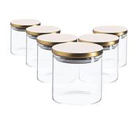 Argon Tableware Scandi Storage Jars with Metallic Gold Lids - 550ml - 6 Pack - Modern Round Organisation Container Glass Jar for Kitchens, Pantry, Bathrooms, Utility Rooms