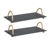 Argon Tableware Slate Serving Tray with Rope Handles - 40 x 20cm - Pack of 2 - Natural Slate Serving Platter Bread Cheese Board for Restaurant Appetizers, Snacks, Lunch, Dinner