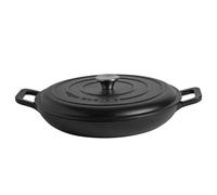 Argon Tableware Shallow Cast Iron Casserole Dish - 2.3L Black Enamel Finish, Oven Safe Dutch Oven Cookware With Lid