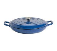 Argon Tableware Shallow Cast Iron Casserole Dish - 2.3L Midnight Blue Enamel Finish, Oven Safe Dutch Oven Cookware With Lid