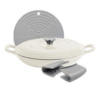 Argon Tableware 2.3L Shallow Cast Iron Casserole Dish with Self-Basting Lid - Pebble Gloss - Induction Hob Cooking 2.43QT Dutch Oven Bread Baking Serving Roasting Stew Stock Pot Pan