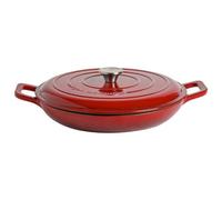 Argon Tableware 2.3L Shallow Cast Iron Casserole Dish with Self-Basting Lid - Red Ombre - Induction Hob Cooking 2.43QT Dutch Oven Bread Baking Serving Roasting Stew Stock Pot Cookware Pan