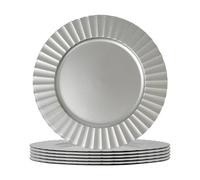 Argon Tableware Silver Charger Plates - 33cm - Dinner Set for 6 - Flute Design - Round Reusable Melamine Christmas Serving Dishes Large Dinnerware Christmas Plates Set for Party Celebrations, Weddings