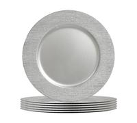 Argon Tableware Silver Charger Plates - 33cm - Dinner Set for 6 - Rib Design - Round Reusable Melamine Christmas Serving Dishes Large Dinnerware Christmas Plates Set for Party Celebrations, Weddings