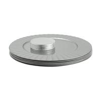 Argon Tableware Round Charger Plates Set with Coasters - 33cm - Silver Flute - 12pc Reusable Hard Plastic Dinner Table Setting Wedding Party Decor Decorative Serving Tableware Chargers Placemats