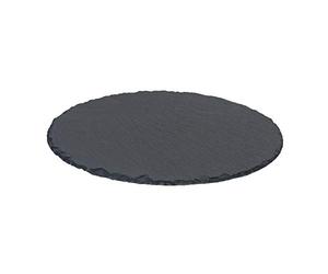 Argon Tableware Slate Serving Platter - Round - 33cm - Pack of 1 - Black Natural Slate Rustic Raw Cut Serving Platter Fruit Savoury Placemat Cheese Board with Soft Padded Feet