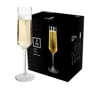 Argon Tableware Soho Crystal Champagne Flutes 210ml - Pack of 24, Lead-Free Crystal Sparkling Wine Glass Set, Modern Angular Design, Durable Pulled Stem, Gift Boxed Glassware for Home & Bar