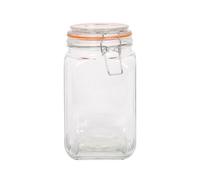 Argon Tableware 1.25L Square Glass Jar with Clip-top Lid - Airtight Kitchen Mason Jar Food Storage Preserving Container for Pickling, Chutney, Jam, Coffee, Oats