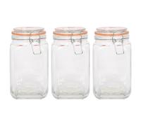 Argon Tableware 1.25L Square Glass Jars with Clip-top Lids - 3pc Airtight Kitchen Mason Jar Food Storage Preserving Container for Pickling, Chutney, Jam, Coffee, Oats