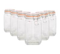 Argon Tableware 1.25L Square Glass Jars with Clip-top Lids - 6pc Airtight Kitchen Mason Jar Food Storage Preserving Container for Pickling, Chutney, Jam, Coffee, Oats