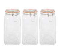 Argon Tableware 1.7L Square Glass Jars with Clip-top Lids - 3pc Airtight Kitchen Mason Jar Food Storage Preserving Container for Pickling, Chutney, Jam, Coffee, Oats