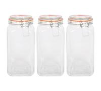 Argon Tableware 1.7L Square Glass Jars with Clip-top Lids - 3pc Airtight Kitchen Mason Jar Food Storage Preserving Container for Pickling, Chutney, Jam, Coffee, Oats