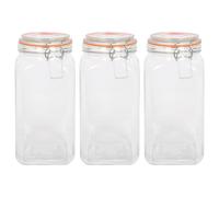 Argon Tableware 1.7L Square Glass Jars with Clip-top Lids - 3pc Airtight Kitchen Mason Jar Food Storage Preserving Container for Pickling, Chutney, Jam, Coffee, Oats