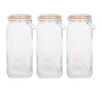 Square Glass Jars with Clip-Top Lids - 2L - Pack of 3 Argon Tableware Clear One Size