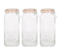 Argon Tableware 2L Square Glass Jars with Clip-top Lids - 3pc Airtight Kitchen Mason Jar Food Storage Preserving Container for Pickling, Chutney, Jam, Coffee, Oats
