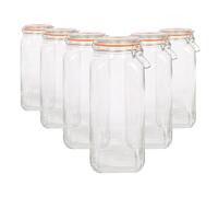 Argon Tableware 2L Square Glass Jars with Clip-top Lids - 6pc Airtight Kitchen Mason Jar Food Storage Preserving Container for Pickling, Chutney, Jam, Coffee, Oats