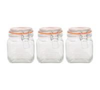 Argon Tableware Square Glass Jars With Clip-Top Lids - 760Ml - Pack Of 3