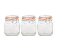 Argon Tableware Square Glass Jars with Clip-Top Lids - 760ml - Pack of 3