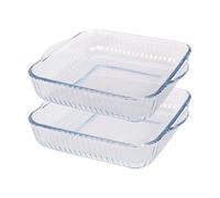 Argon Tableware Optical Square Glass Oven Dishes - 24cm x 21cm - 2x Small Deep Baking Casserole Lasagne Roasting Roaster Cooking Tray Bowl | Microwave Safe, Freezer Safe