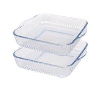 Argon Tableware Square Glass Oven Dishes - 24 x 21cm - 2x Optical Roasting Baking Tray in Clear | Size: 24 x 21 cm Argon Tableware Clear 24 x 21 cm