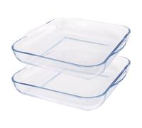 Argon Tableware Square Glass Oven Dishes - 30cm x 27.5cm - 2x Large Deep Baking Casserole Lasagne Roasting Roaster Cooking Tray Bowl | Microwave Safe, Freezer Safe