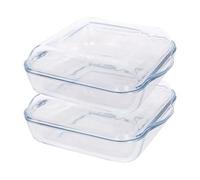 Argon Tableware Square Glass Oven Dishes with Lid - 24cm x 21cm - 2x Small Deep Baking Casserole Lasagne Roasting Roaster Cooking Tray Bowl | Microwave Safe, Freezer Safe