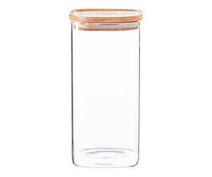 Argon Tableware Square Glass Storage Jar with Airtight Wooden Lid - 1500ml - Modern Kitchen Container Preserving Jars for Pickling, Chutney, Jam, Coffee, Olives, Sugar, Spices