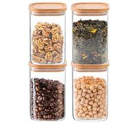 Argon Tableware Square Glass Storage Jars with Airtight Wooden Lids - 1100ml - 4 Pack - Modern Kitchen Container Preserving Jars for Pickling, Chutney, Jam, Coffee, Olives, Sugar, Spices