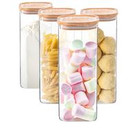Argon Tableware Square Glass Storage Jars with Airtight Wooden Lids - 1900ml - 4 Pack - Modern Kitchen Container Preserving Jars for Pickling, Chutney, Jam, Coffee, Olives, Sugar, Spices