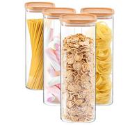 Argon Tableware Square Glass Storage Jars with Airtight Wooden Lids - 2200ml - 4 Pack - Modern Kitchen Container Preserving Jars for Pickling, Chutney, Jam, Coffee, Olives, Sugar, Spices