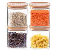 Argon Tableware Square Glass Storage Jars with Airtight Wooden Lids - 680ml - 4 Pack - Modern Kitchen Container Preserving Jars for Pickling, Chutney, Jam, Coffee, Olives, Sugar, Spices