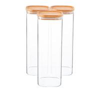 Argon Tableware Square Glass Storage Jars with Airtight Wooden Lids - 2200ml - 3 Pack - Modern Kitchen Container Preserving Jars for Pickling, Chutney, Jam, Coffee, Olives, Sugar, Spices
