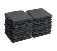Argon Tableware Square Slate Coasters - 10cm - 24x Natural Black Stone Home Kitchen Drink Coffee Cup Glass Holder Table Mat Placemats Argon Tableware Black
