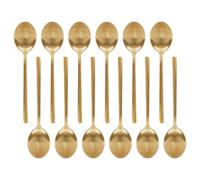 Argon Tableware 12 Stainless Steel Dessert Spoons - 20cm Gold Finish Modern Cutlery Set for Dining, Puddings & Desserts - Stylish Dishwasher Safe Tableware