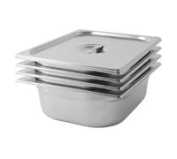 Argon Tableware Stainless Steel Gastronorm Containers With Lids - 1/2 100mm - 5.5L - Pack Of 4
