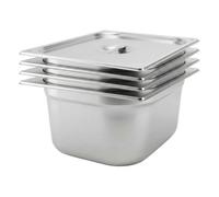 Argon Tableware Stainless Steel Gastronorm Containers With Lids - 1/2 150mm - 8.5L - Pack Of 4