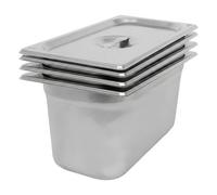 Argon Tableware 5.5L Gastronorm Containers with Lids 1/3 GN - Pack of 4 | 1/3 GN Pans with Lids, Pack of 4, 150mm Deep, 5.5L, Stainless Steel, Dishwasher Safe, Catering & Buffet Use